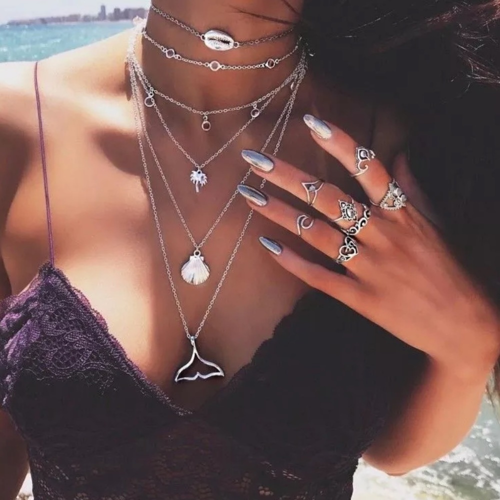 {MARIELLA} boho mermaid tail shell layer necklace - Picture 1 of 7